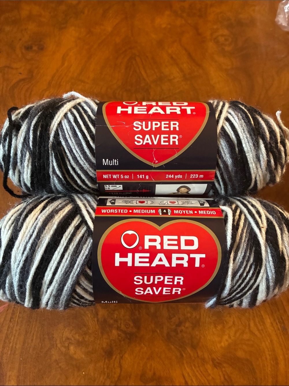 Red Heart Super Saver Multi Black & White Yarn - 2 Pack